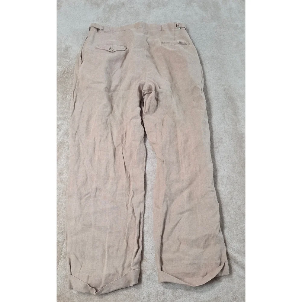 Vintage Polo Ralph Lauren Linen Blend Pants Men 32x28 Beige Pleared Cuffed Hem